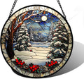 DASTOLL Stained Glass Window Hanging - Winter Snow Night Scenery Suncatcher | 7.8" Home Decor Gift