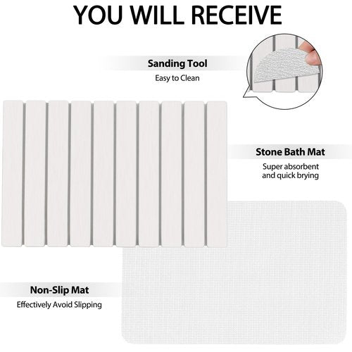 Foldable Stone Bath Mat 60x39cm | Quick-Dry Diatomaceous Earth Bath Rug with PVC Anti-Slip Base | Bathroom, Kitchen, Pet-Friendly Water Absorbent Mat