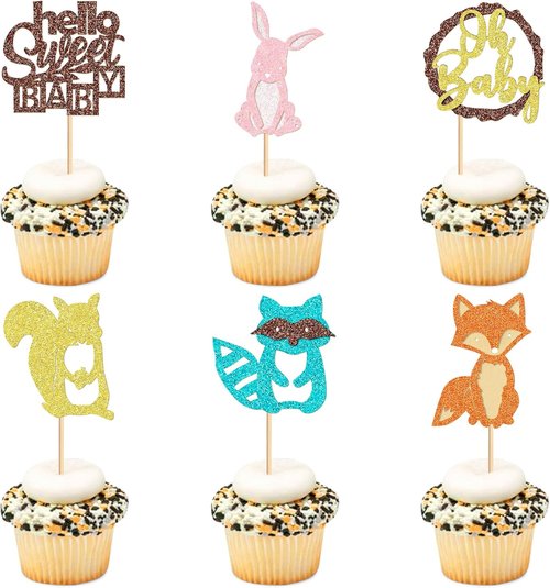 Ercadio Woodland Party Cupcake Toppers - 24 Pcs Baby Shower & Birthday Decorations | Adorable Animal Designs