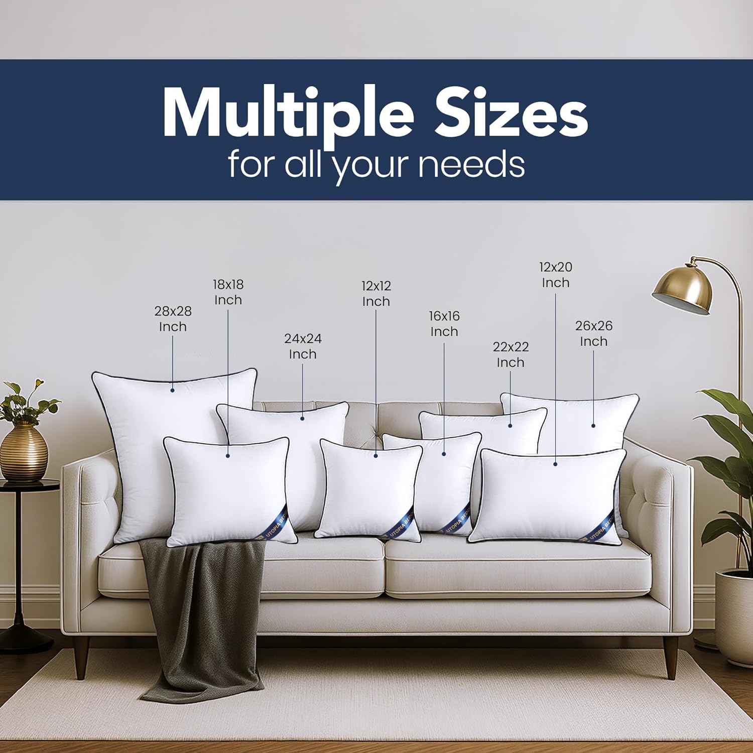 Utopia Bedding Throw Pillow Inserts - Pack of 4 White Decorative Pillows | 18 x 18 Inches for Sofa & Bed