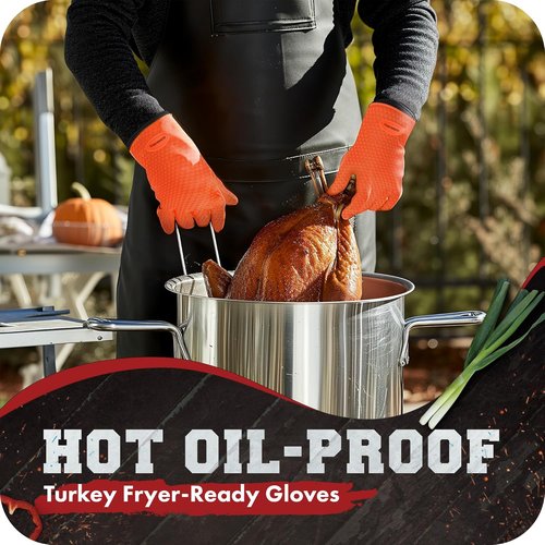 KITCHEN PERFECTION Silicone Smoker Oven Gloves - Extreme Heat Resistant BBQ Mitts | Waterproof & Versatile | Bonus Set Included