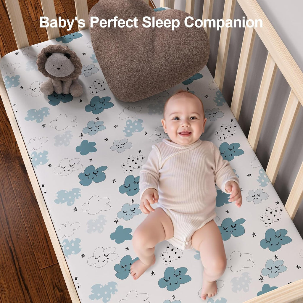 Pack N Play Sheets Fitted by [Brand Name] - 2-Pack Soft & Breathable Mini Crib Sheets | Starry Sky & Clouds