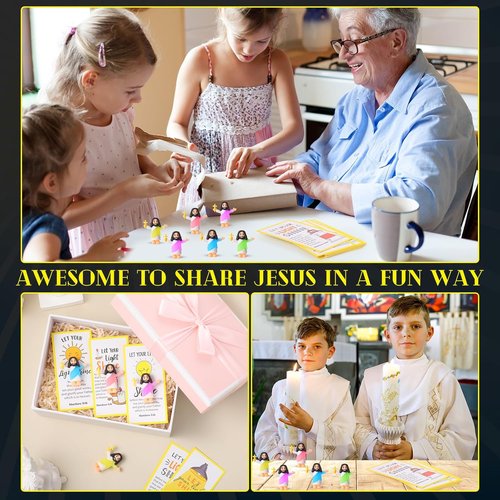 CroBlissful Mini Jesus Figurines - 30 Sets Glow in The Dark with "Let Your Light Shine" Cards | Perfect for Sunday School Party Favors