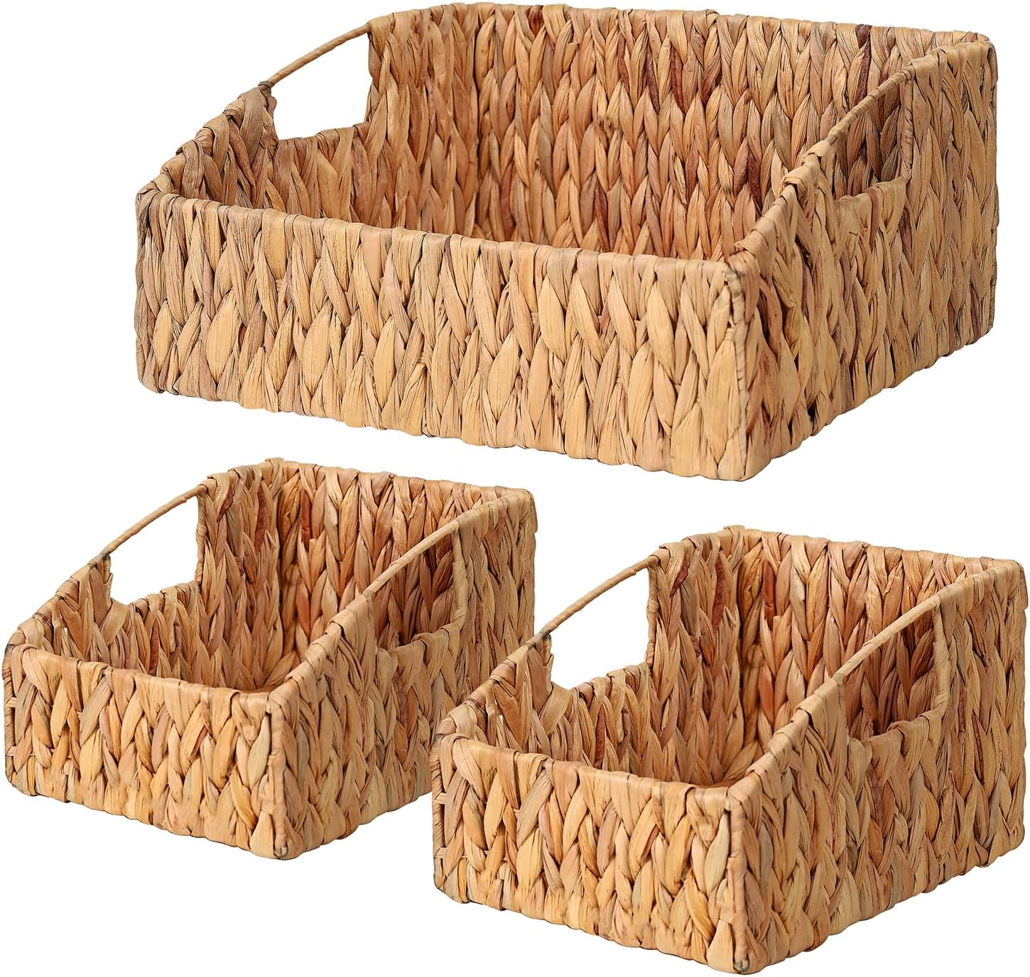 Ollieroo Rattan Storage Baskets - Handwoven Wicker Bins with Handles for Home Organization | Natural Finish