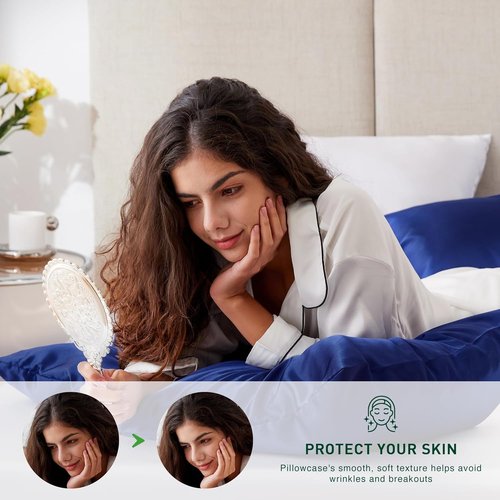 Love's Cabin Satin Pillowcase Set - Cooling Pillow Covers for Hair & Skin, 20x26 Inches, Navy