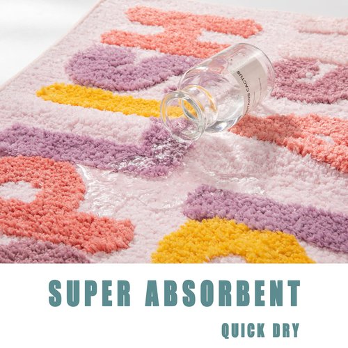 DBJOY Kids Bath Rugs Microfiber Bathroom Non-Slip Mat Washable Cute Bath Mat for Kids Modern Absorbent Funny Letters (Splish-Pink, 20"x32")