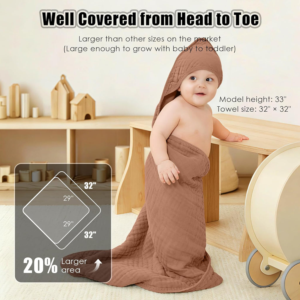 Sunny ZzzZZ Muslin Hooded Baby Bath Towels - 3 Pack of Soft 100% Cotton Pastel Towels | 32x32 Inch for Newborns & Toddlers