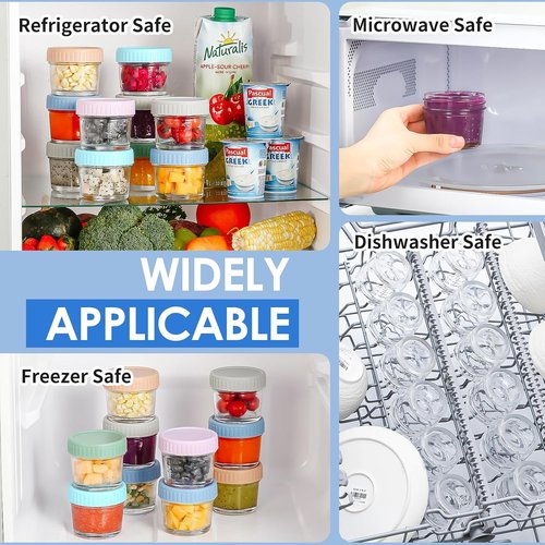 DRKIO 6 Pack Glass Baby Food Storage Containers - 4 Oz Leak Proof Jars with Lids | Microwave & Dishwasher Safe