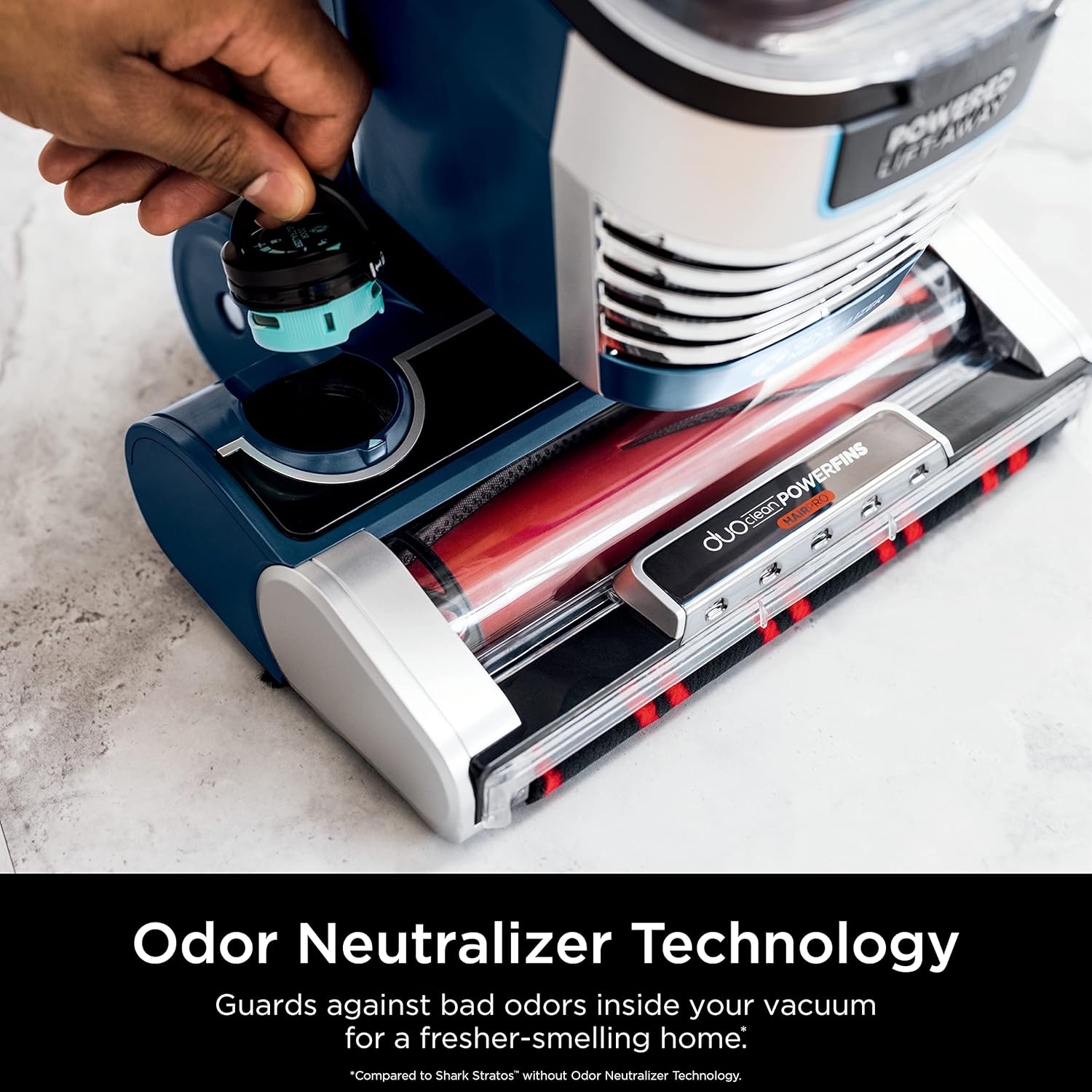 Shark AZ3002 Stratos Upright Vacuum - DuoClean PowerFins & HairPro | Self-Cleaning Brushroll, Navy