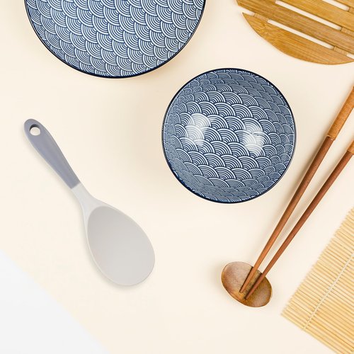 Silicone Rice Paddle, Non Stick Heat Resistant Rice Spoon Kitchen Gadge Scooper Cooking Utensil Cooker Spoon for Salads Mashed Potato (Grey)