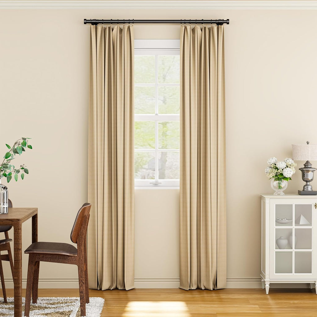 YaFex Heavy Duty Curtain Rod - Adjustable 32-60 Inch Black Rod with Aluminum Finials | Easy Installation