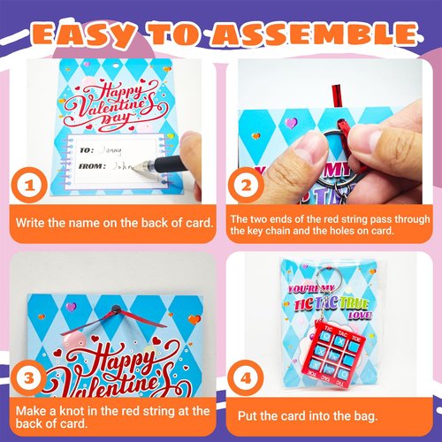 24 Pack Valentines Day Gifts Cards for Kids with Tic Tac Toe Game Keychains, Valentines Days Keychains for School Classroom Exchange Prizes, Valentine’s Exchange Greeting Cards for Boys Girls