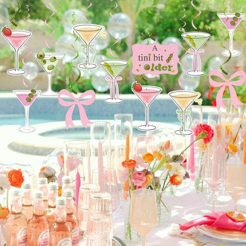 20pcs A Tiny Bit Older Birthday Party Hanigng Swirl Decor, Martini Bow Party Decor, Tini Bar Party Ceiling Streamers for Girls Martini Birthday Party, Martini Bachelorette Bridal Shower Party Supplies