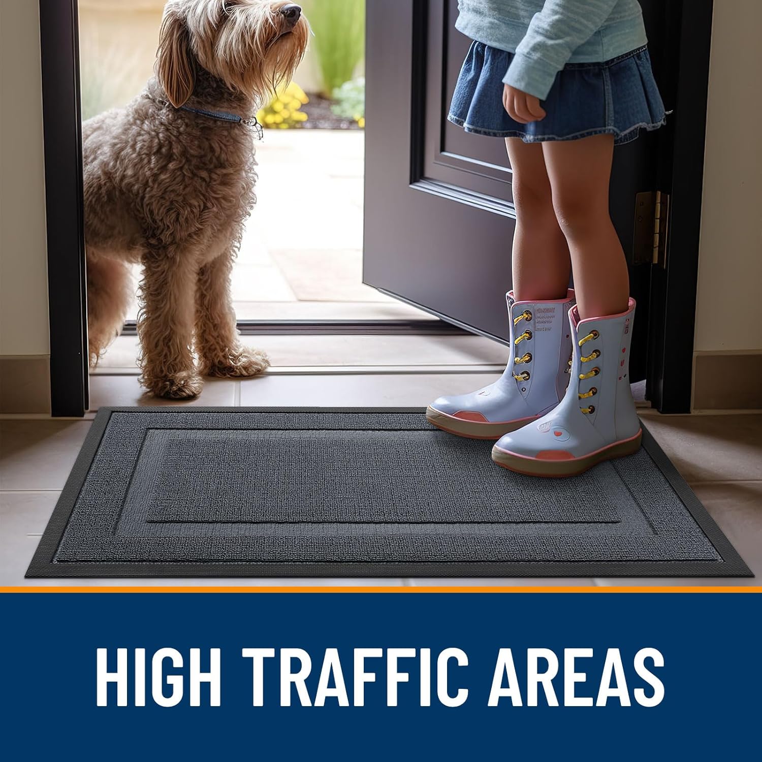 OLANLY Waterproof Front Door Mat - All-Season, Sturdy Natural Rubber, Easy Clean | 47x32, Charcoal Gray