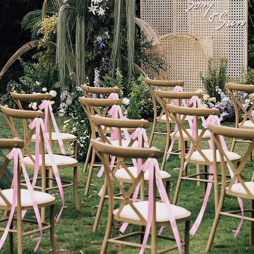 Elegant Wedding Pink Ribbon Bows by 24 Pcs | Large Decorative Sashes for Chairs & Pew Back