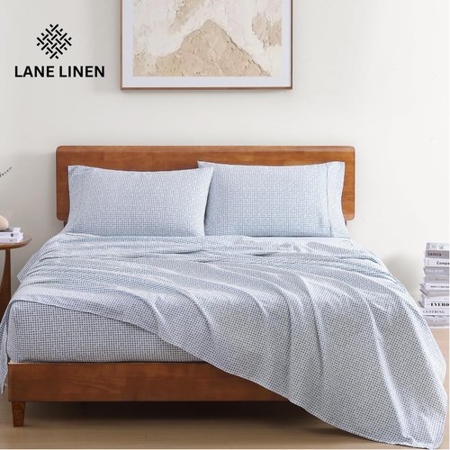 LANE LINEN 100% Organic Cotton Twin Sheets Set - 3 PC Bedding Sheets & Pillowcases - Breathable & Cooling Bed Sheets - Deep Pocket up to 15", Sheets for Twin Size Bed: Polka Dot (Blue)