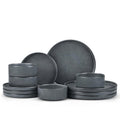 E-far Stoneware Dinnerware Sets for 4, 12-Piece Reactive Glaze Plates and Bowls Sets, Kitchen Ceramic Dishes Dinning Ware, Microwave & Dishwasher Safe, Deep Gray