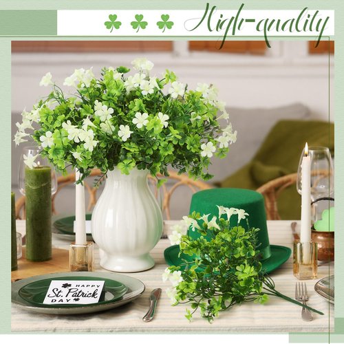 6 Bunch St Patricks Day Decoration Artificial Shamrock Plant for Faux Shamrock Pick Flower Stem Irish Clover Silk Floral Fake Green Leaf Realistic Flower Arrangement DIY Vase Home Table Decor(Elegant)