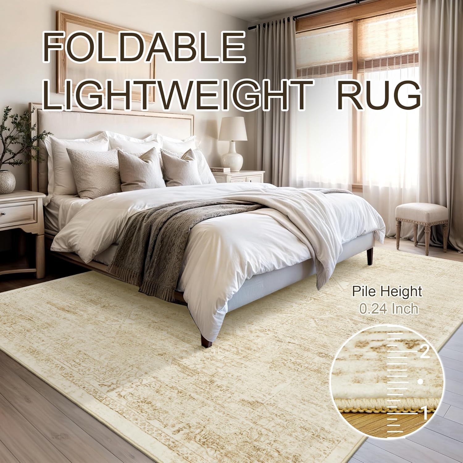 Soalmost Washable Area Rug - Vintage Beige 8x10 Soft Non-Slip Rug for Living Room & Bedroom