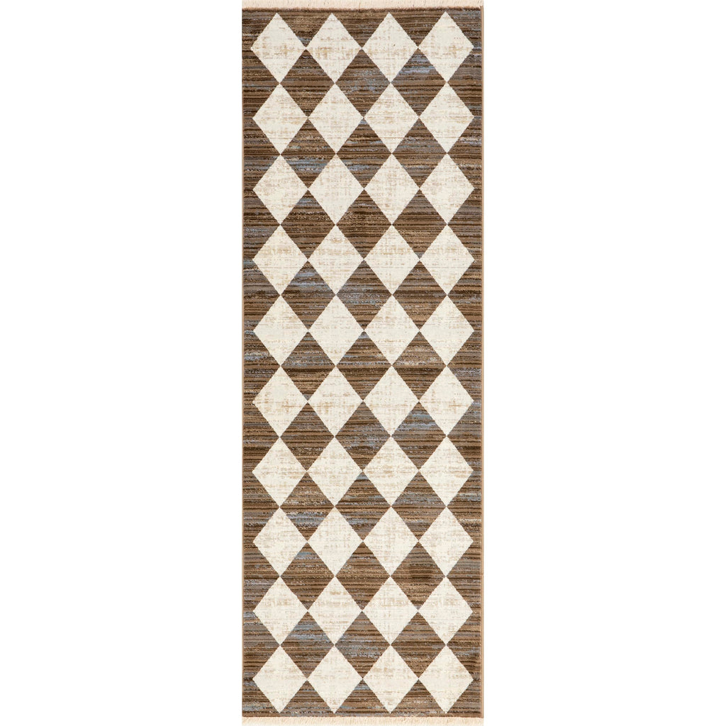 Nuloom Fringed Performance Meline Beige/Blue/Ivory, 2'8" x 7'10", Checkered, Soft and Cozy, High Traffic, Stain Resistant, Easy Clean, Durable Runner for Bedroom, Living Room, Dining, Den, Foyer