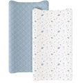 Konssy Waterproof Muslin Changing Pad Cover - Soft Quilted Cotton Fitted Sheets for Boys & Girls | 2 Pack (Star, Blue)