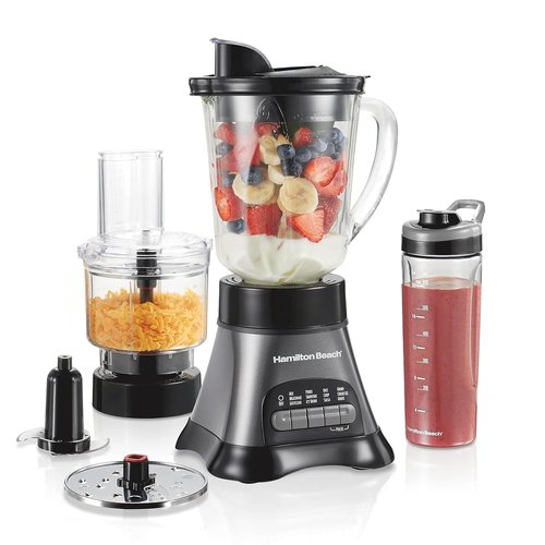 Hamilton Beach Blender & Food Processor Combo - 700W Power, 40 oz Glass Jar, Gray & Black