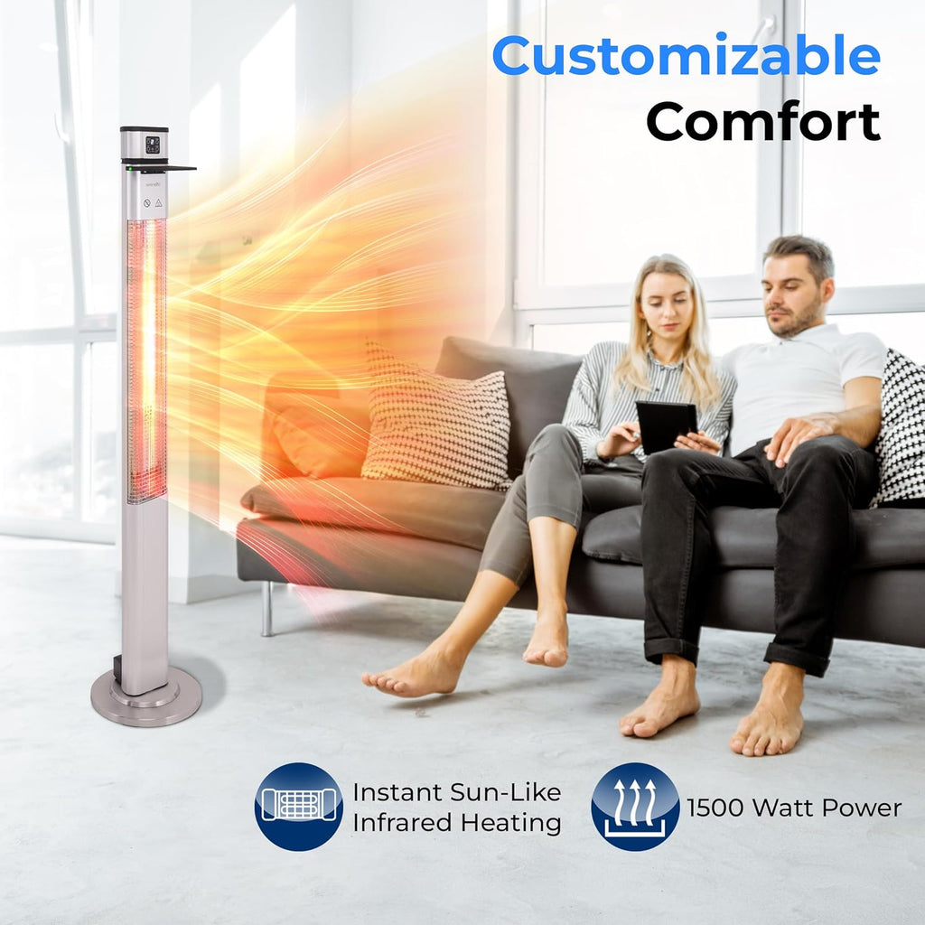 SereneLife Infrared Patio Heater - 1500W Electric Indoor/Outdoor Heater with Remote Control | Portable Silver Design for Patios, Backyards, and Garages