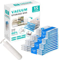Skiennix Vacuum Seal Bags - 15 Pack Space Saver Storage for Clothing & Travel | Includes Hand Pump