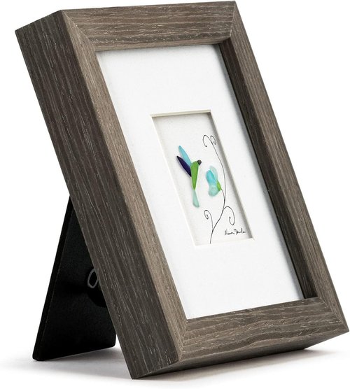 DEMDACO Tiny Moments of Wonder Wall Art by Sharon Nowlan - Hummingbird & Flower Framed Wall Art Made with a Composite Pebbles Mix - Easel Back Frame - Triangle-Style Hanger - Wood Frame