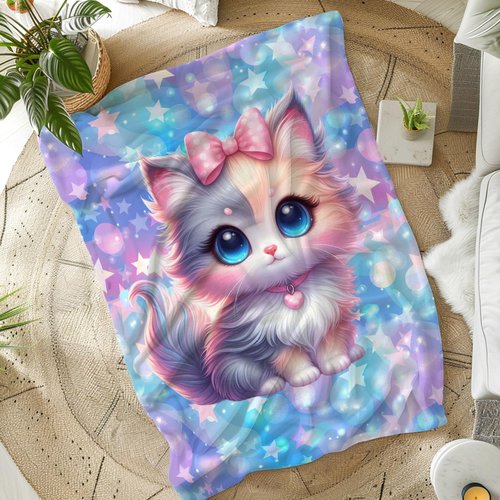 Kids Blankets Cute Cat Blanket for Girls 6-8 Gift for Daughter Granddaughter, Cozy Soft 50 x 40 Inches Lightweight Flannel Throws for Chair Travel Sofa Living Room