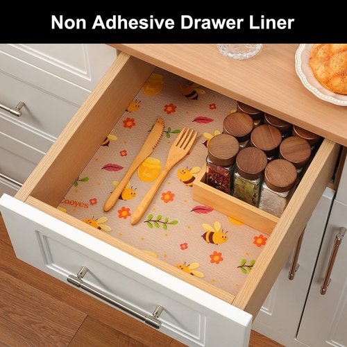 Cooyes Shelf Liner – Non-Slip Cabinet & Drawer Liner for Kitchen – Non-Adhesive Waterproof Shelf Paper with Modern Pattern – Durable EVA Cabinet Mat – Easy to Cut (Amber,11.8" W x 236" L)