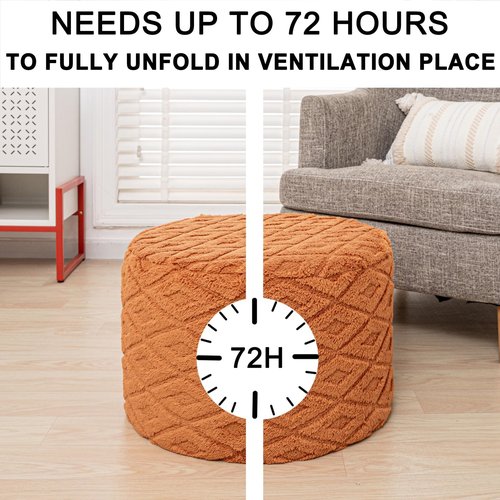 AbunHeri Fluffy Round Ottoman Pouf with All-in-One Foam Filling 20" x 14" Furry Ottoman Foot Rest Foot Stool for Living Room or Bedroom (Burnt Orange)