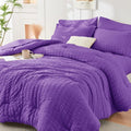 HYMOKEGE Twin Comforter Set - Bright Purple Seersucker 5-Piece Luxury Bedding Set | All-Season Comforter, Sheets & Pillowcase