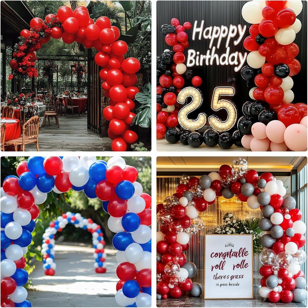 RUBFAC Red Balloons Set - 135 Pieces in Various Sizes for Garland & Arch | Perfect for Christmas & Birthday Decorations