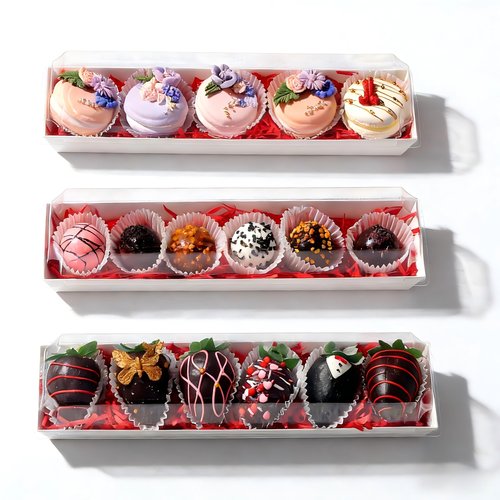 JCXGRVC 50 Pack 12 x 2.8 x 2.4 Inches Chocolate Covered Strawberries Boxes Macaron Boxes with Clear Lids 12 Inches Long Bakery boxes with Window for Chocolate truffle Cocoa Bombs,Cookies
