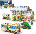Snow Village Building Set - 4-in-1 Christmas Vacation House, RV & Truck Model Kit | 2056 PCS for Kids & Adults