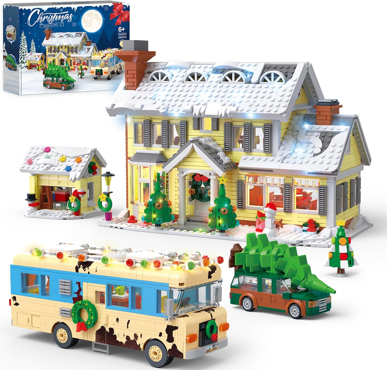 Snow Village Building Set - 4-in-1 Christmas Vacation House, RV & Truck Model Kit | 2056 PCS for Kids & Adults