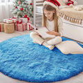 OLANLY Bright Blue Round Rug - Soft, Fluffy Shaggy Carpet for Bedroom | 4 ft Machine Washable Area Rug