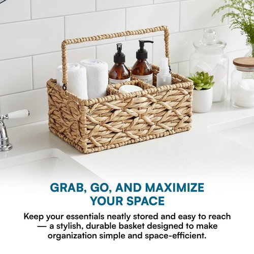 Honey-Can-Do Multi-Use 3-Compartment Wicker Basket Caddy with Handle, Natural STO-09844 Natural Medium