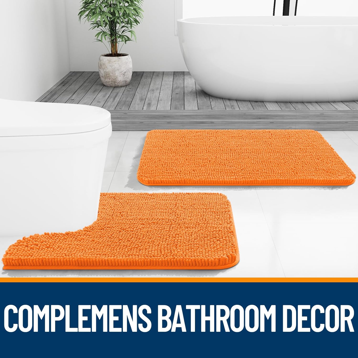 OLANLY Bathroom Runner Rugs - Extra Soft Chenille Bath Mats | Quick-Dry, Machine Washable, 44x24, Orange