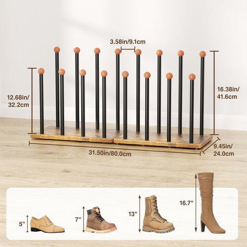 pickpiff Cedar Ball End Boot Rack 8-Pair Shoe Organizer Free standing Metal Holder with Wood Base