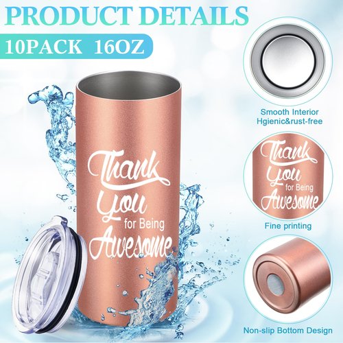 Bokon 12 Sets Thank You Gifts for Being Awesome Tumblers 16 oz Stainless Steel Travel Tumbler with Lid and Straw Employee Appreciation Gifts for Office Employee Coworkers Friends (Classic Colors)