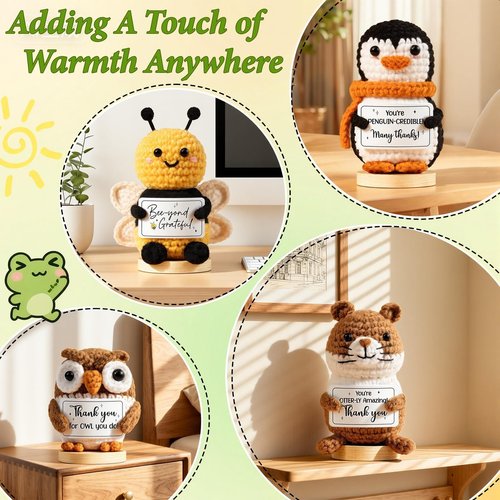 Thank You Gifts for Women Emotional Support Crochet Plush, Administrative Professional Day Gifts Easter Basket, Handmade Bee Crochet Employee Appreciation Gift Set for Teachers Women Coworkers Nurses