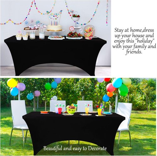 Black Spandex Table Cover by [Brand Name] - 4ft Fitted, Washable & Wrinkle Resistant for Events & Parties