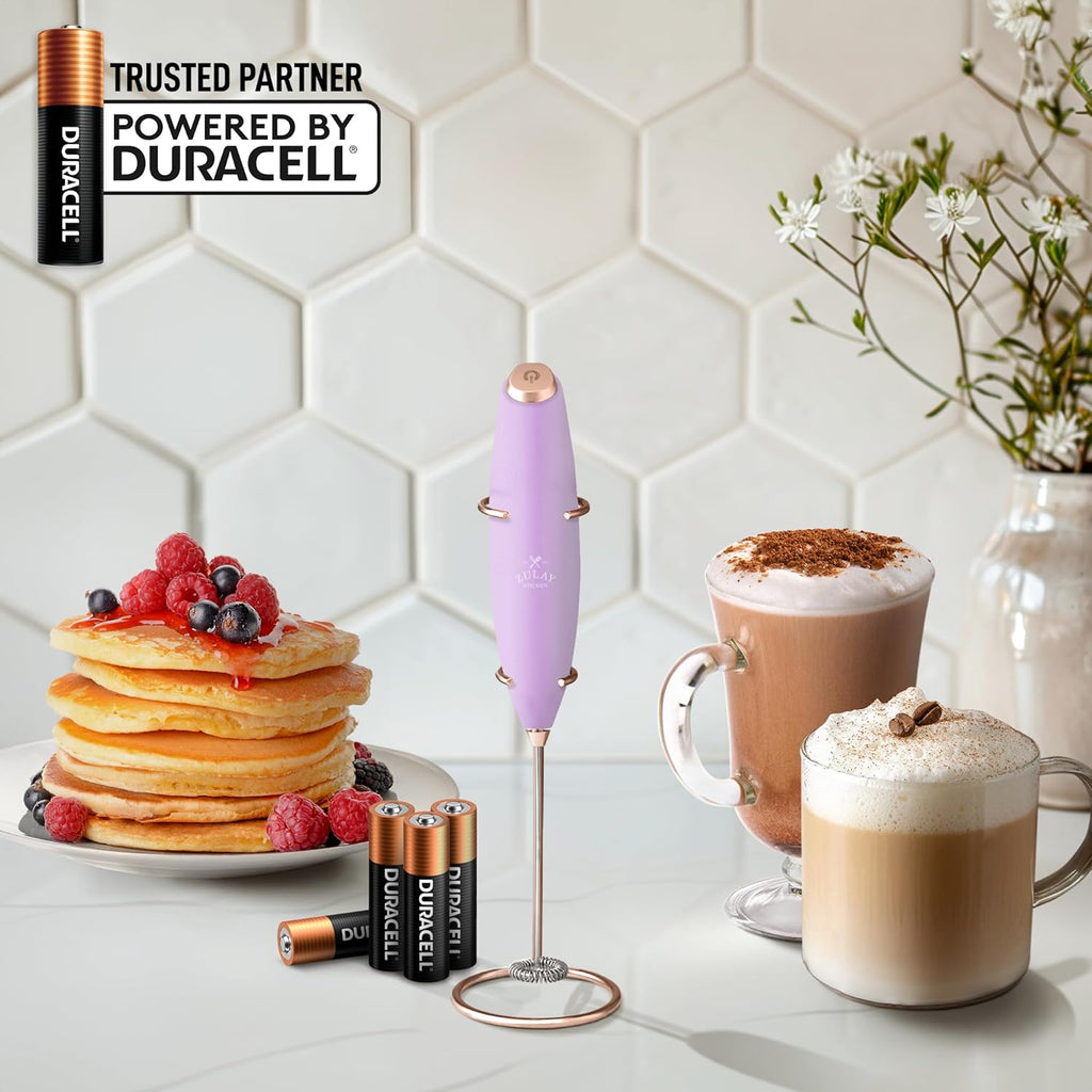 Zulay Kitchen Milk Frother Wand - Ultra Fast Electric Whisk for Coffee & Lattes - Lilac & Rose Gold