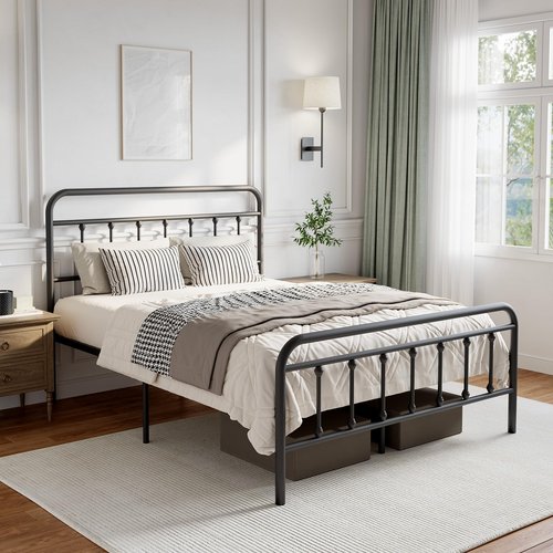 Novilla Metal Bed Frame Queen Size - Modern Minimalist Victorian Style with Headboard/Footboard, Heavy-Duty Steel Slats/Underbed Storage/No Box Spring Needed/Easy Assembly/Noise Free/Black