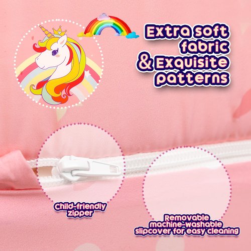 ALIMORDEN 2-in-1 Flip Out Comfy Toddler Couch, Lovely Kids Chair Convertible Sofa to Lounger for Story/Nap Time, Pink Unicorn