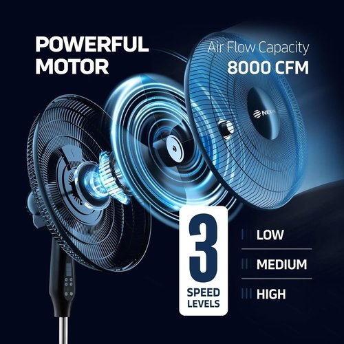 NEXAIR 16-Inch Oscillating Pedestal Fan - Quiet Operation, Remote Control, Adjustable Height | Ideal for Office & Living Room