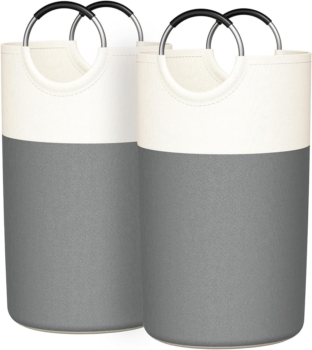 Skiennix 90L Laundry Hamper - Large Collapsible Baskets with Soft Aluminum Handles | Grey, 2 Pack