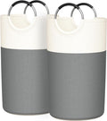 Skiennix 90L Laundry Hamper - Large Collapsible Baskets with Soft Aluminum Handles | Grey, 2 Pack